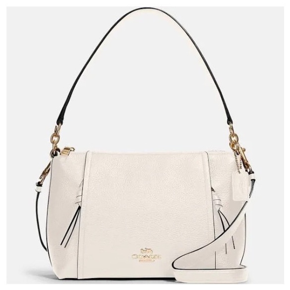 🤍 COACH Small Pebbled Leather Marlon Shoulder Bag Chalk/Gold New 🤍